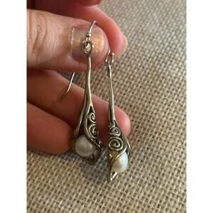 925 sterling silver earrings a221 2 inch faux pearl
